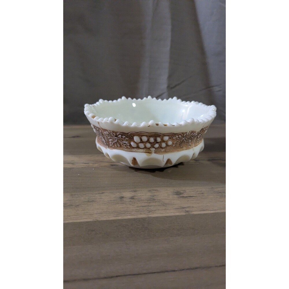 Antique Northwood Custard Glass Grape & Cable Bowl. Uranium Glass